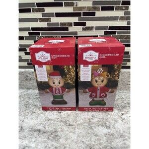 Holiday Time Gingerbread Girl & Boy Christmas Inflatable Decoration 48” Airblown